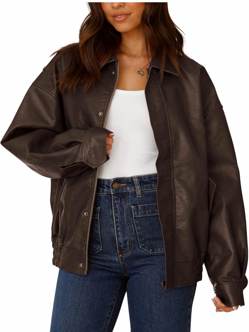 Amazon Pretty Garden Women’s Faux Leather bomber jacket SZ S Brown